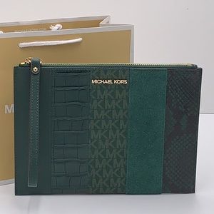 Michael Kors JST XL Zip Clutch Wristlet - Racing Green Multi